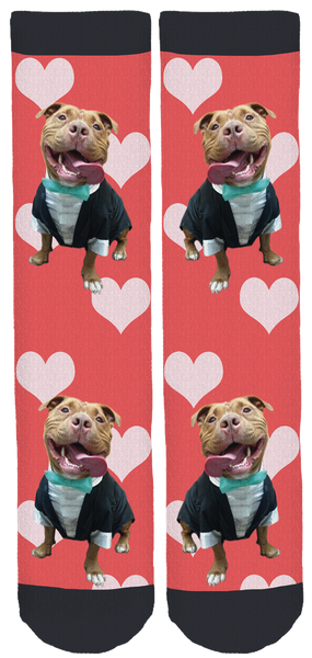 Meaty The Pit Bull Hearts Crew Socks