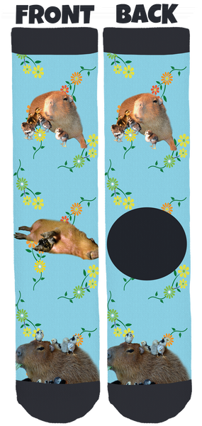 JoeJoe the Capybara Blue Spring Crew Socks