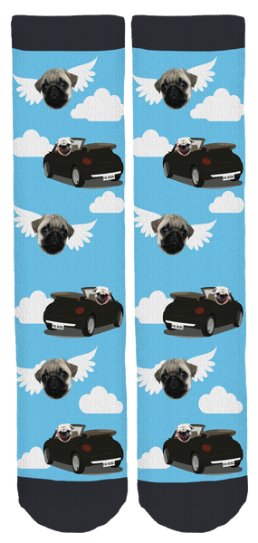 Pug Rides Shotgun Clouds Crew Socks