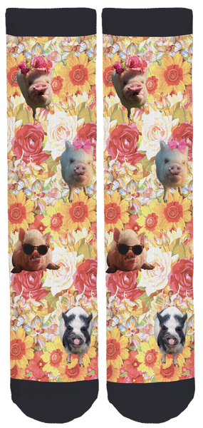 Abby The Pink Piggy Spring Crew Socks Floral