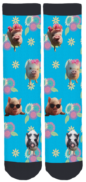 Abby The Pink Piggy Spring Crew Socks Blue