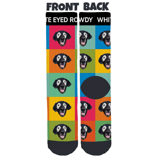 White Eyed Rowdy Pop Art Crew Socks