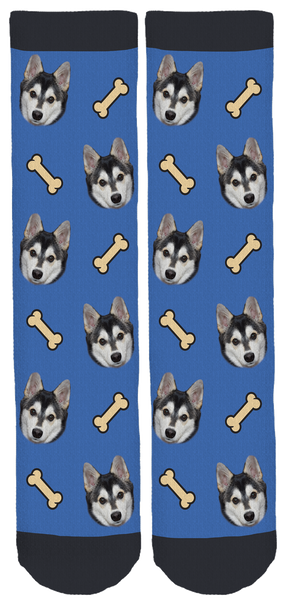 Blue Zeus the Pomsky Crew Socks